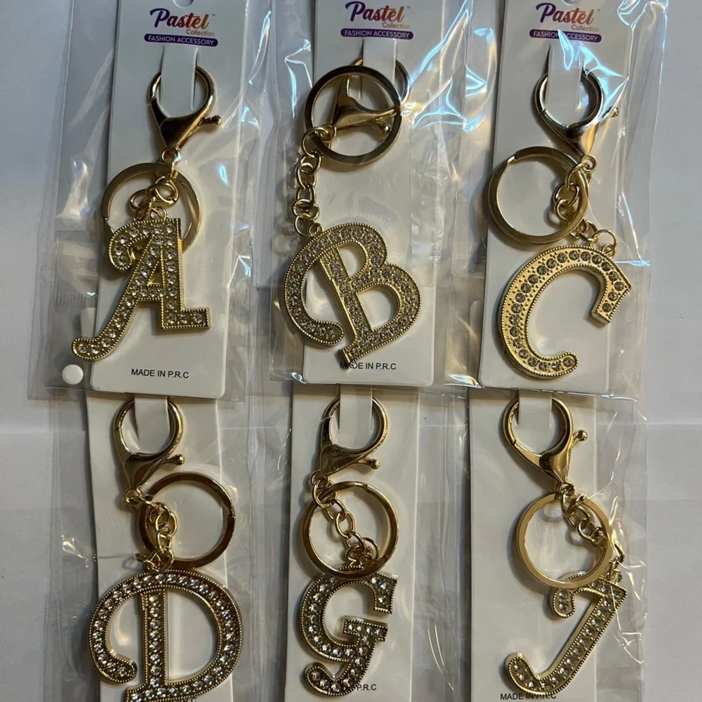 Pick (1) Rhinestone Gold Letters Keychains